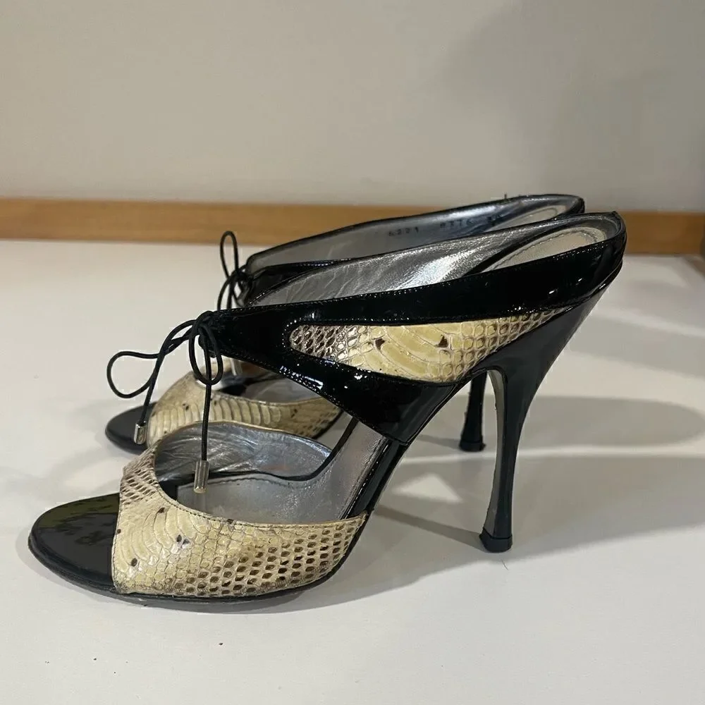 Dolce & Gabbana Snakeskin and Patent Leather Open Toe Heels